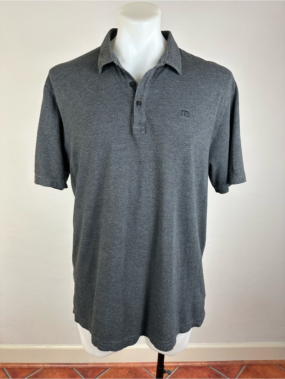 Travis Mathew Lightweight Golf Polo in Charcoal Stripe
